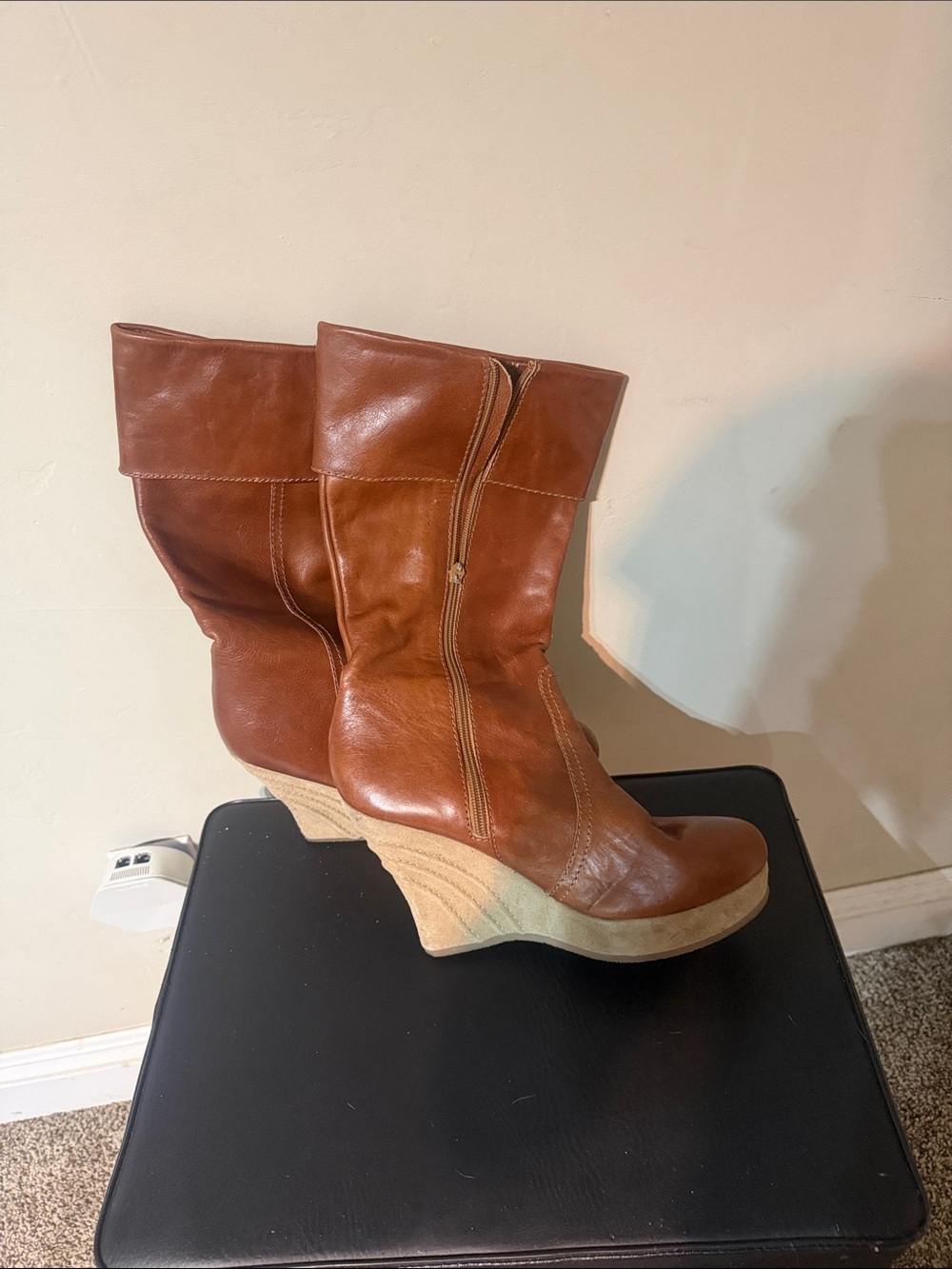 Steve Madden Cognac Leather Wedge Boots